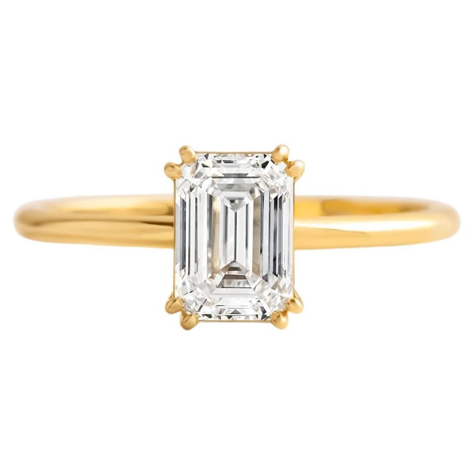 For Sale:  0.5 ct Emerald cut moissanite 14k gold ring.