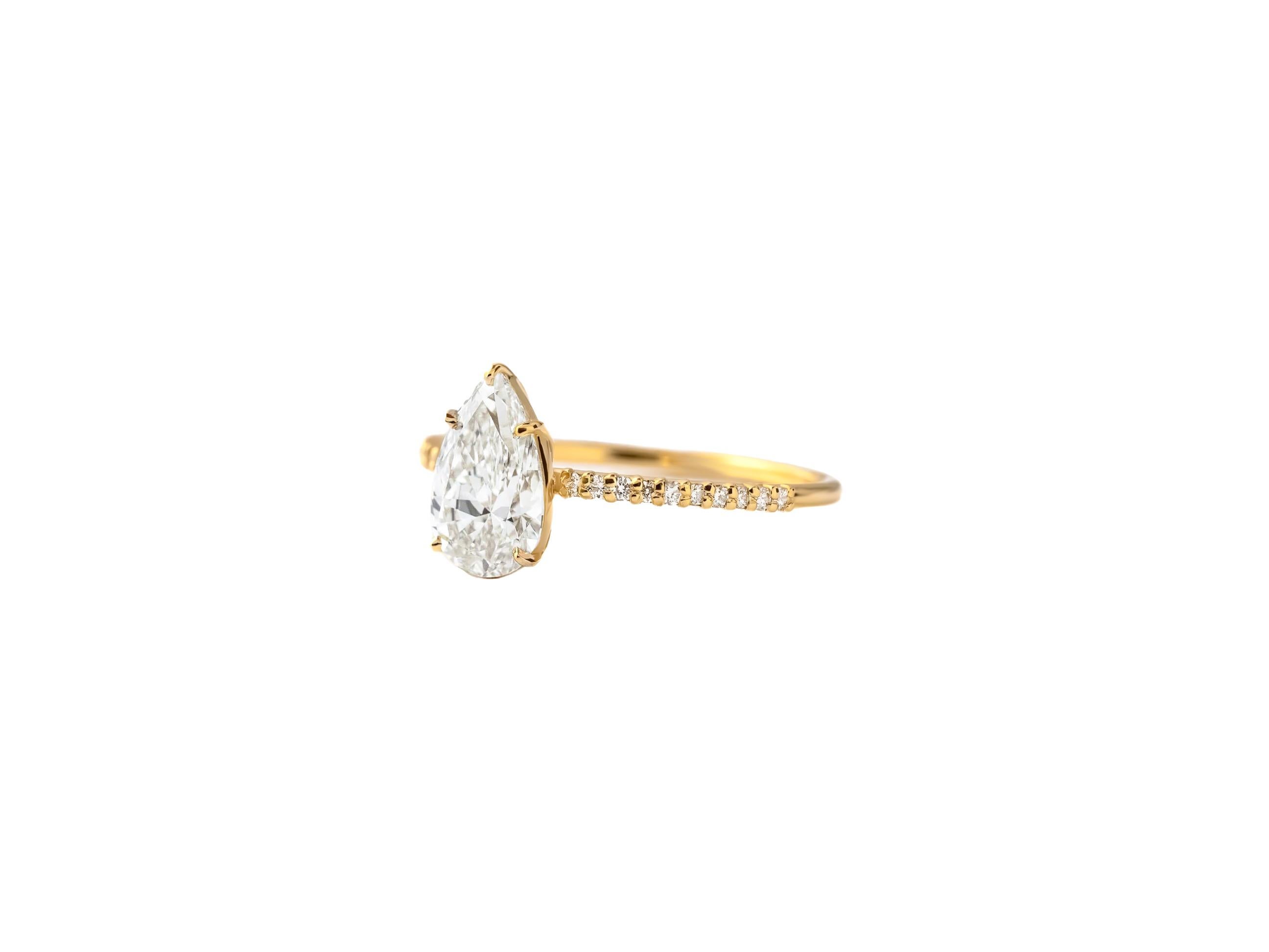 For Sale:  0.5 ct Pear moissanite 14k gold ring.  3