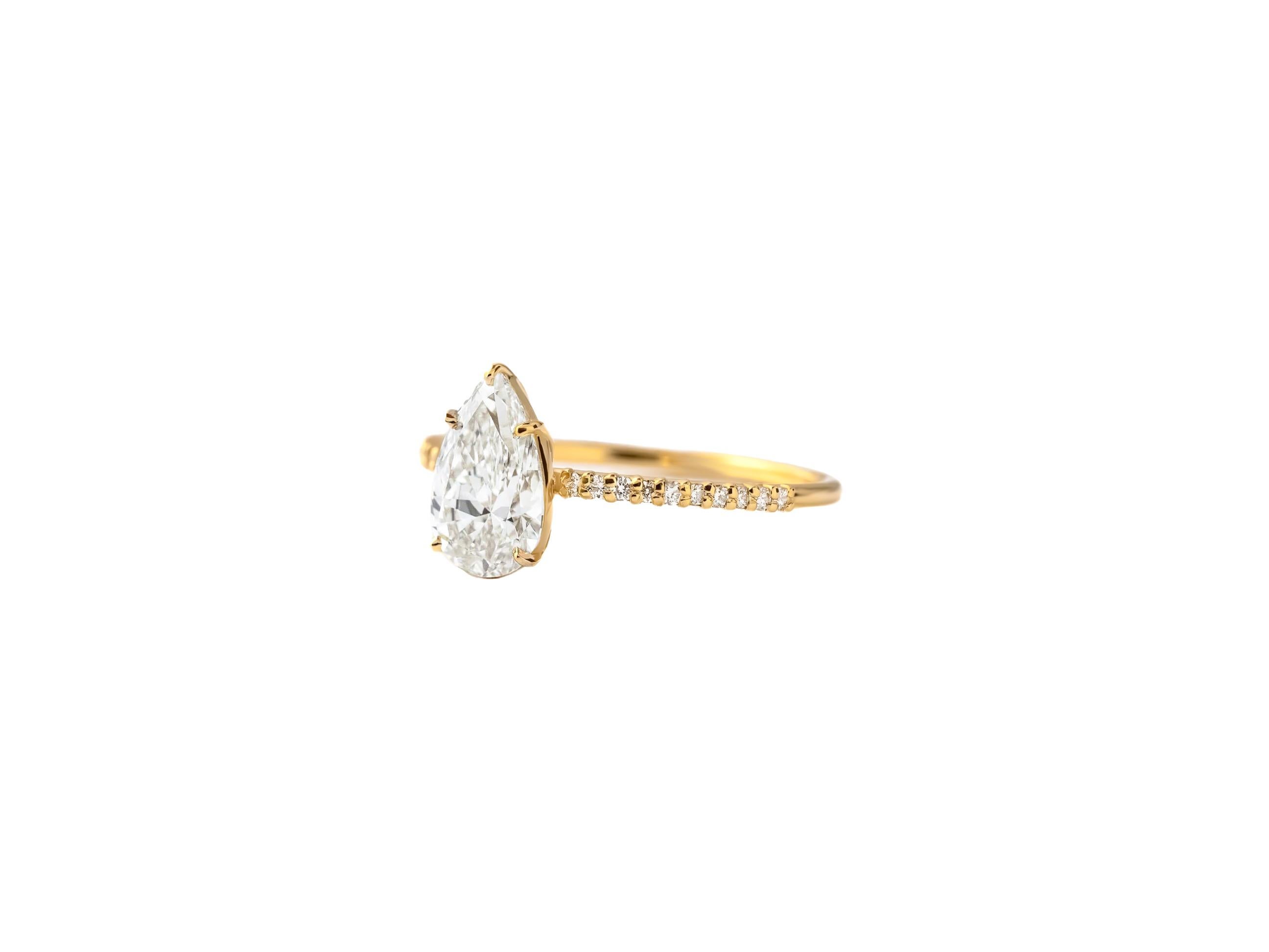 Pear Cut 0.5 ct Pear moissanite 14k gold ring.  For Sale