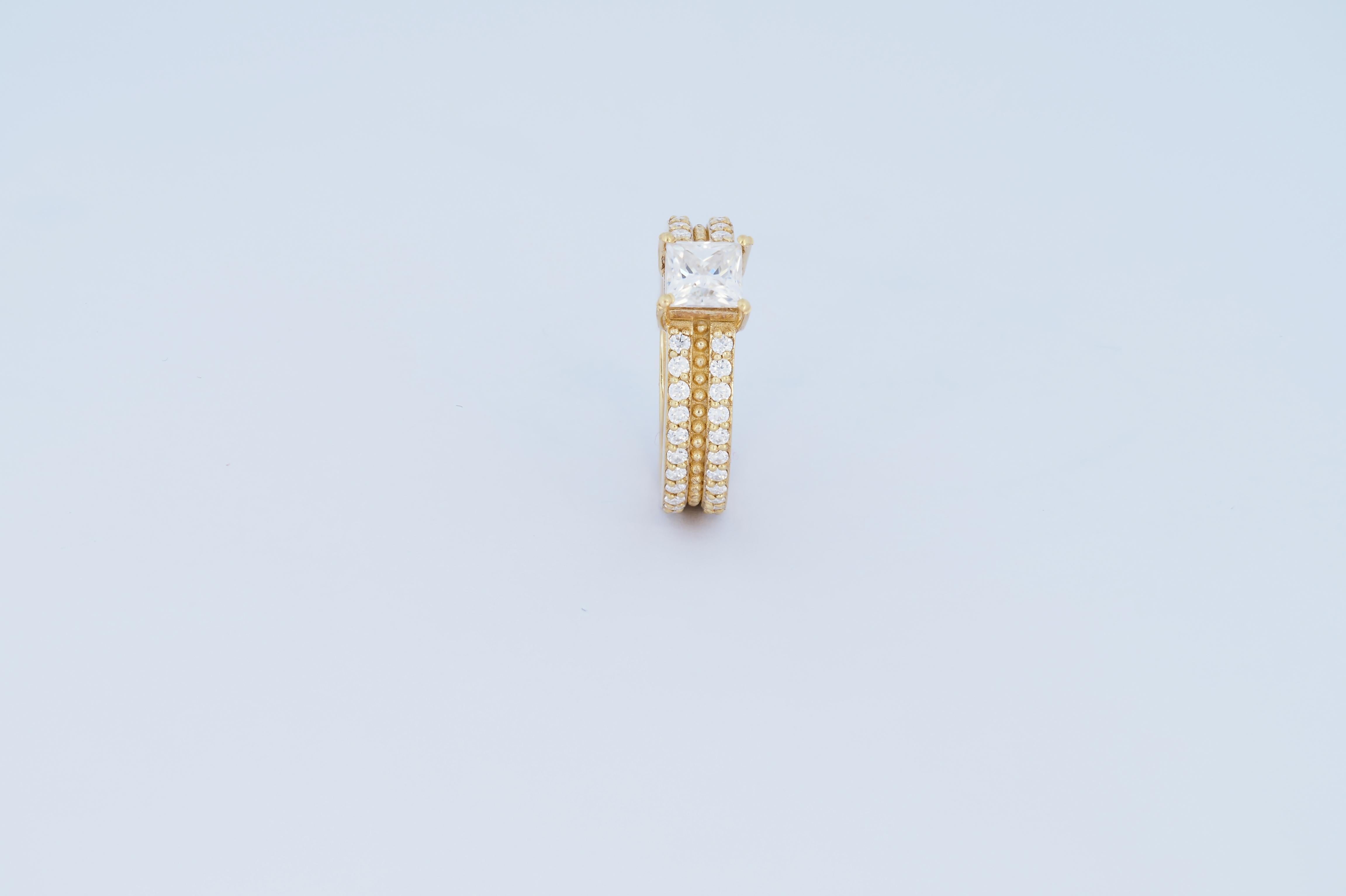 En venta: Anillo de compromiso de moissanita princesa de 0,5 ct en oro de 14k  2