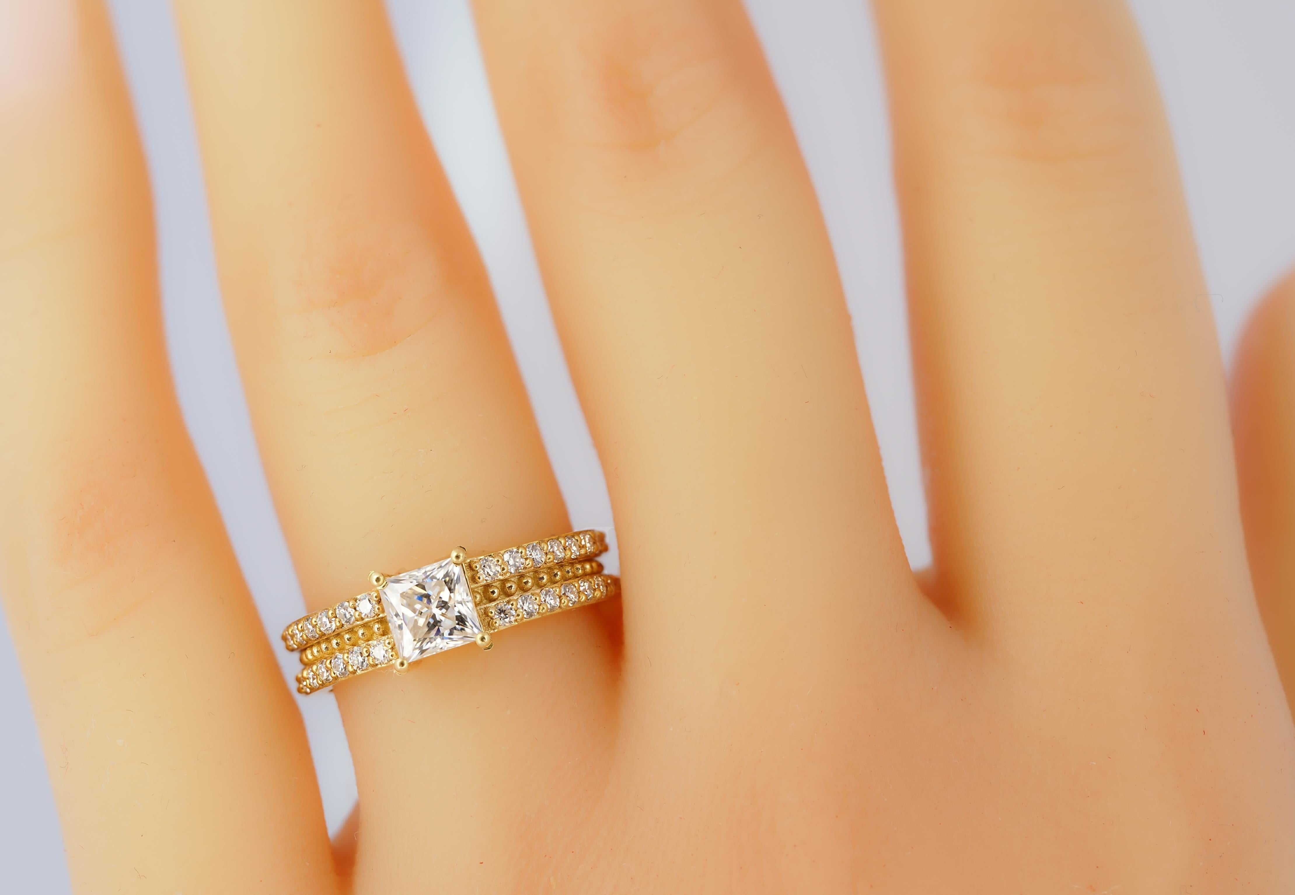 En venta: Anillo de compromiso de moissanita princesa de 0,5 ct en oro de 14k  3
