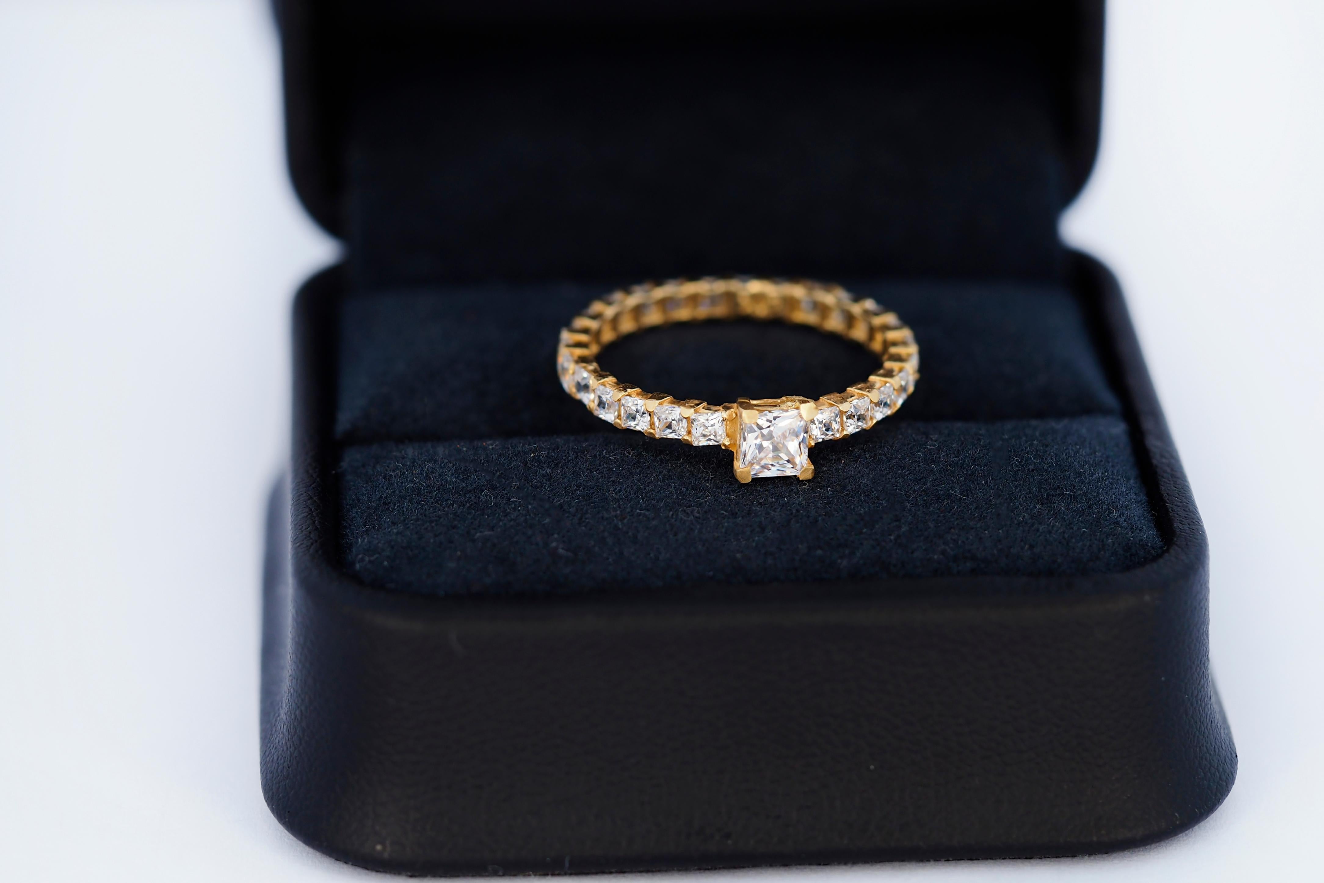 For Sale:  0.5 ct princess moissanite eternity engagement ring in 14k gold.  3