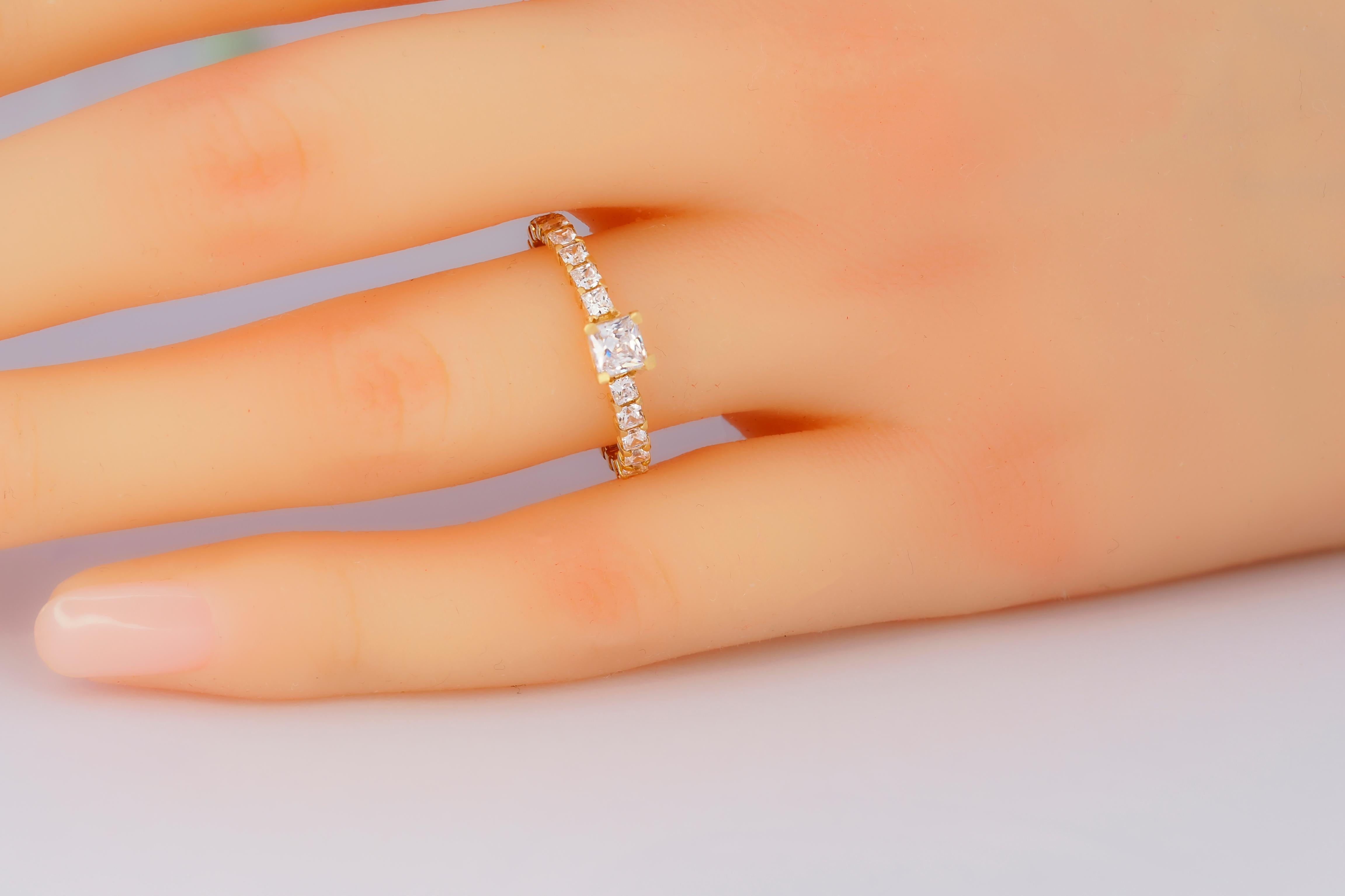Women's or Men's 0.5 ct princess moissanite eternity engagement ring in 14k gold For Sale