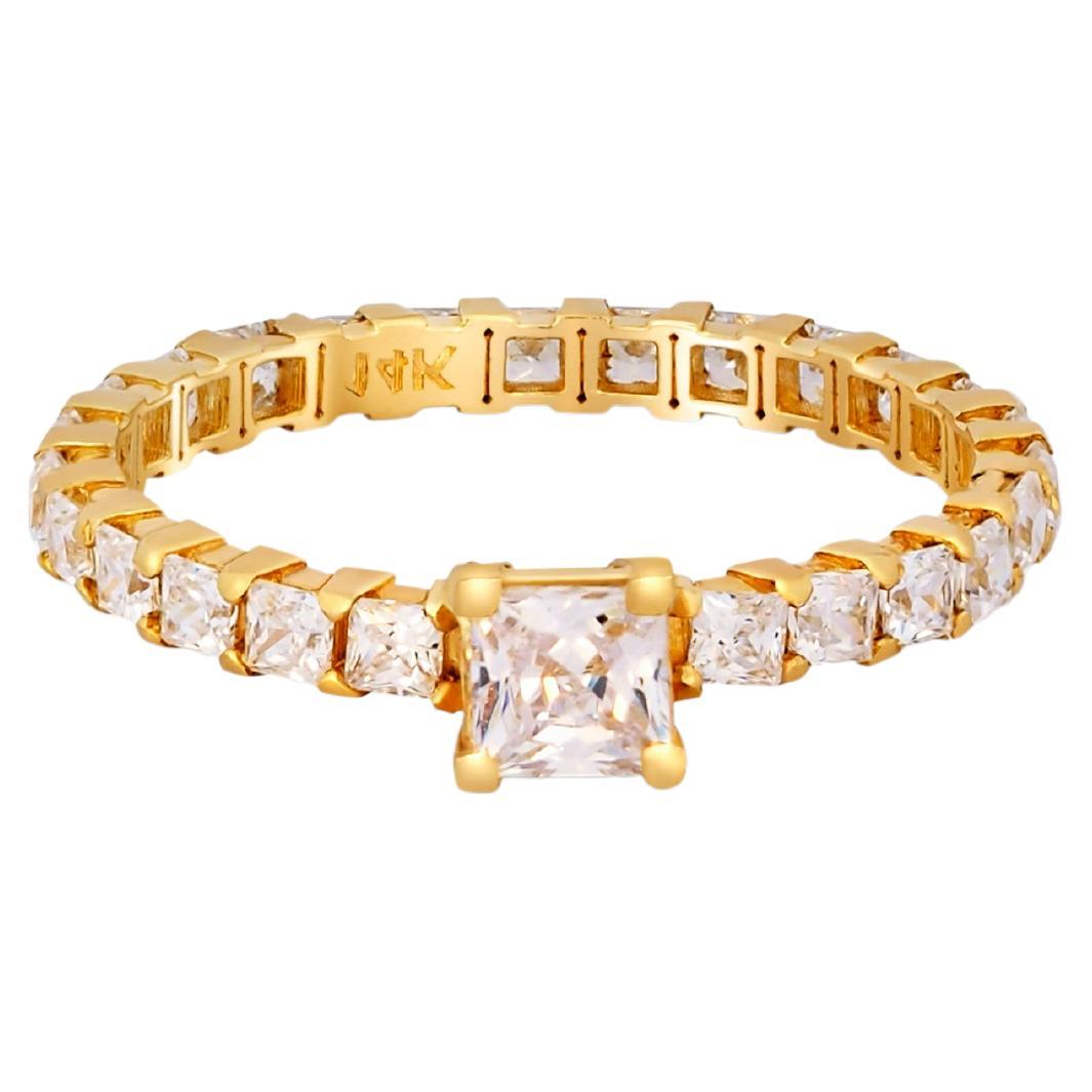 0.5 ct princess moissanite eternity engagement ring in 14k gold. 