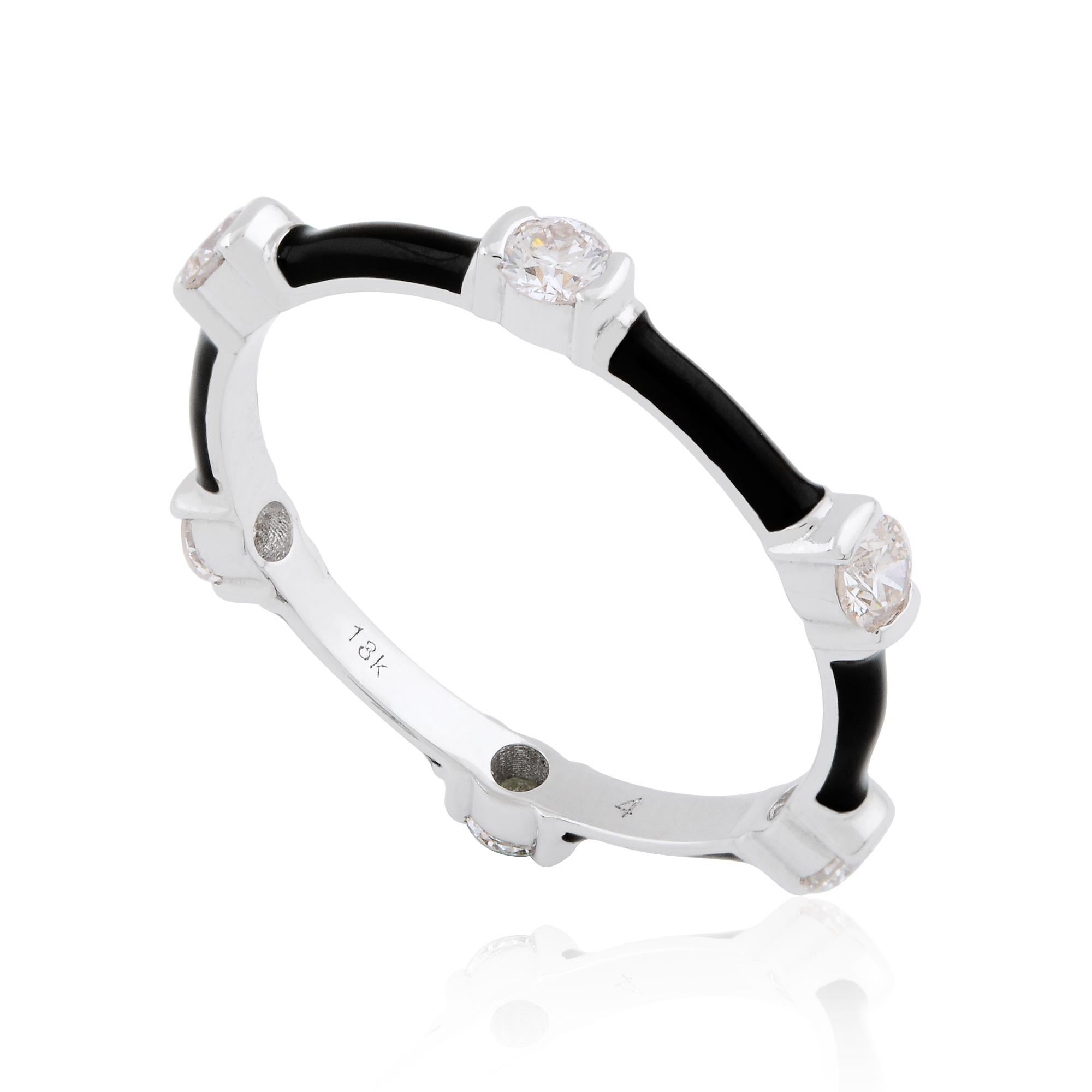 For Sale:  0.5 Ct SI Clarity HI Color Diamond Black Enamel Band Ring 18K White Gold Jewelry 2