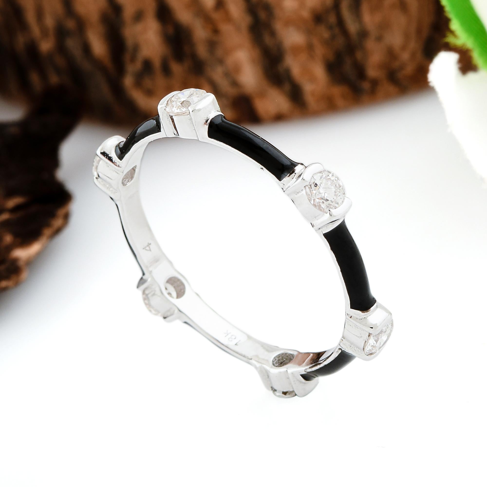 For Sale:  0.5 Ct SI Clarity HI Color Diamond Black Enamel Band Ring 18K White Gold Jewelry 4