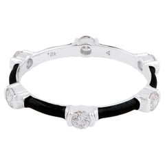 0.5 Ct SI Clarity HI Color Diamond Black Enamel Band Ring 18K White Gold Jewelry