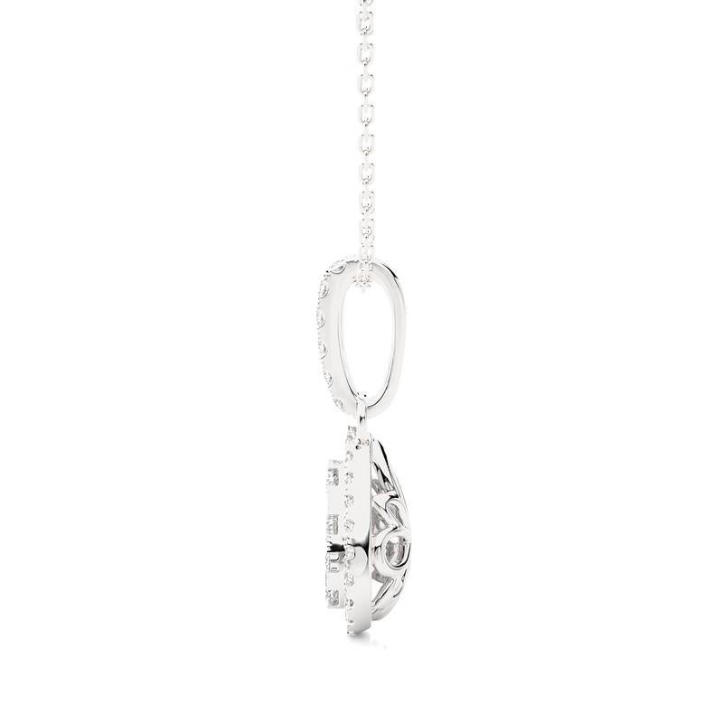Elegance and sophistication converge in our Moonlight Pear Cluster Pendant, a stunning creation in 14K white gold weighing 1.13 grams. This pendant is a true marvel, with a total carat weight of 0.5 carats, featuring 36 exquisite diamonds artfully