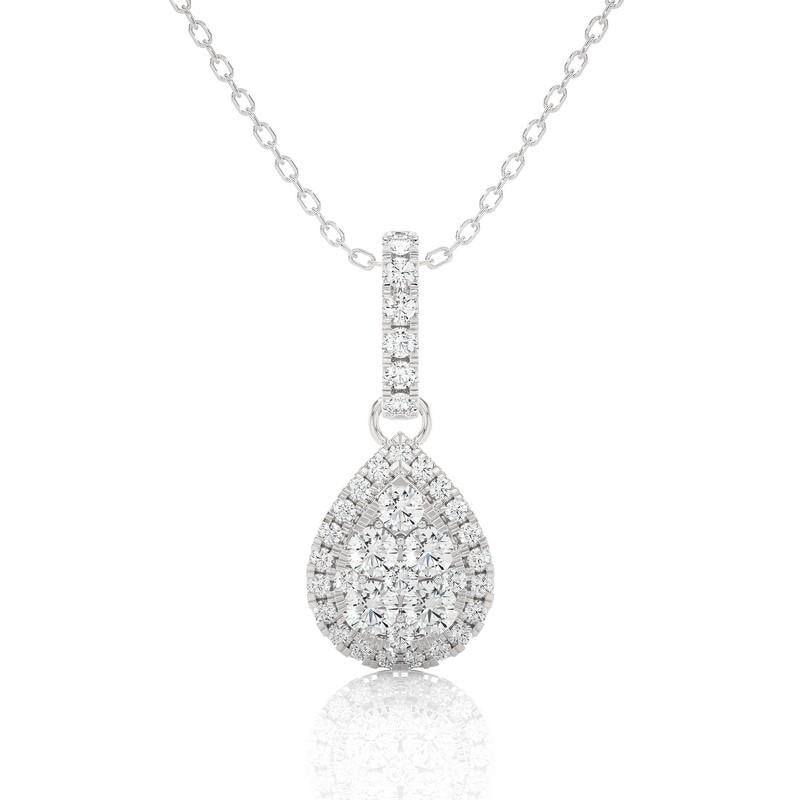 Round Cut 0.5 ctw Diamond Moonlight Pear Cluster Pendant in 14K White Gold For Sale
