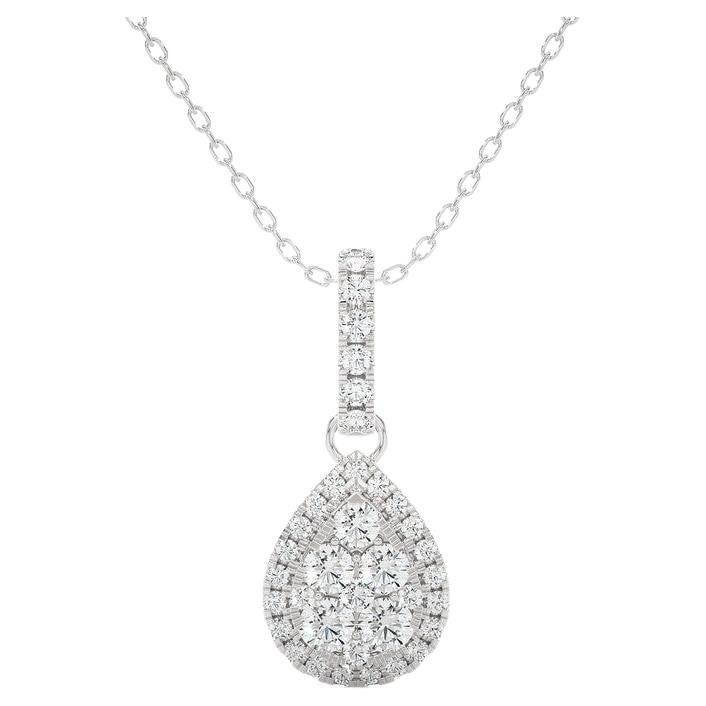 0.5 ctw Diamond Moonlight Pear Cluster Pendant in 14K White Gold For Sale