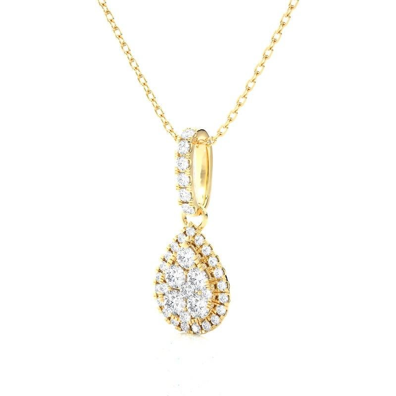 Elegance and sophistication converge in our Moonlight Pear Cluster Pendant, a stunning creation in 14K yellow gold weighing 1.13 grams. This pendant is a true marvel, with a total carat weight of 0.5 carats, featuring 36 exquisite diamonds artfully