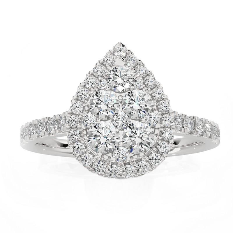 Modern 0.5 ctw Diamond Moonlight Pear Cluster Ring in 14K white Gold For Sale
