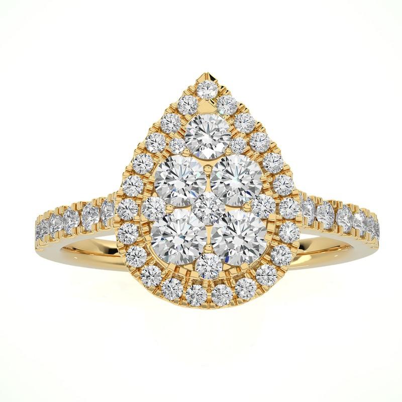 Modern 0.5 ctw Diamond Moonlight Pear Cluster Ring in 14K Yellow Gold For Sale