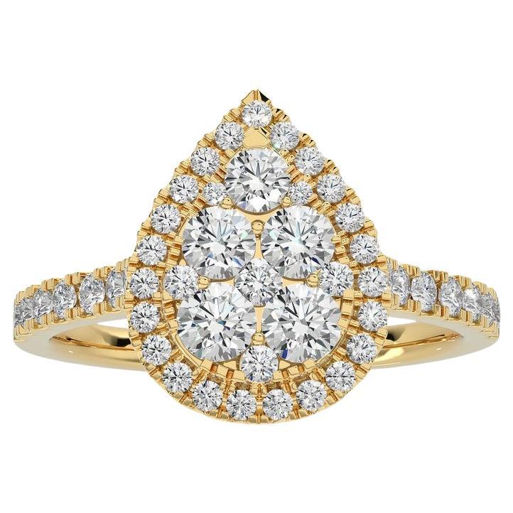 0.5 ctw Diamond Moonlight Pear Cluster Ring in 14K Yellow Gold For Sale