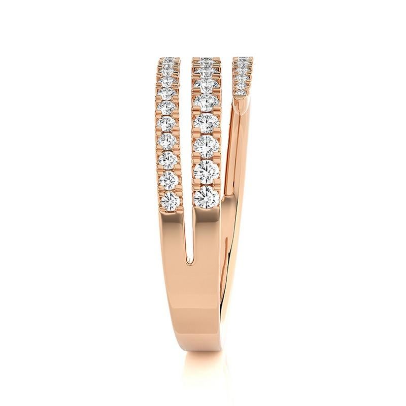 Round Cut 0.5 Ctw round Diamond 14K Rose Gold Delicate Bypass finger Ring For Sale