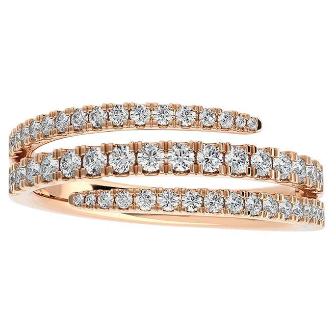 0.5 Ctw round Diamond 14K Rose Gold Delicate Bypass finger Ring For Sale