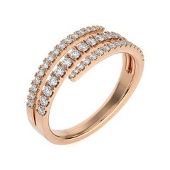0.5 Ctw round Diamond 18K Rose Gold Delicate Bypass finger Ring