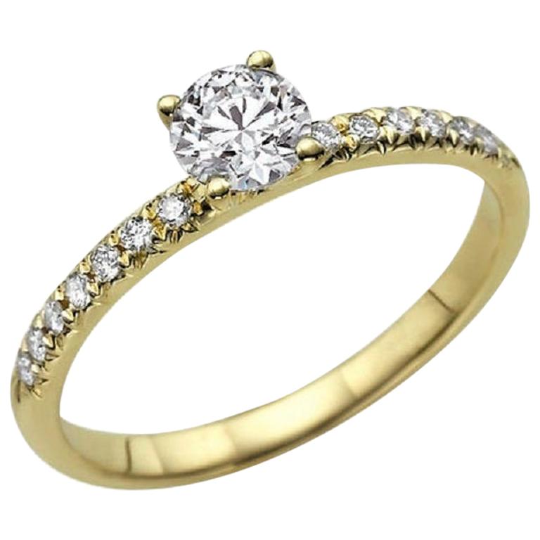 0.50 Carat 14 Karat Yellow Gold Round Diamond Ring, Classic Ring