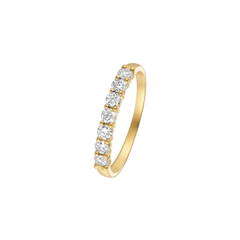 Contemporary 0.50 Carat 7-Stone Natural Diamond Ring G SI 14 Karat Yellow Gold For Sale
