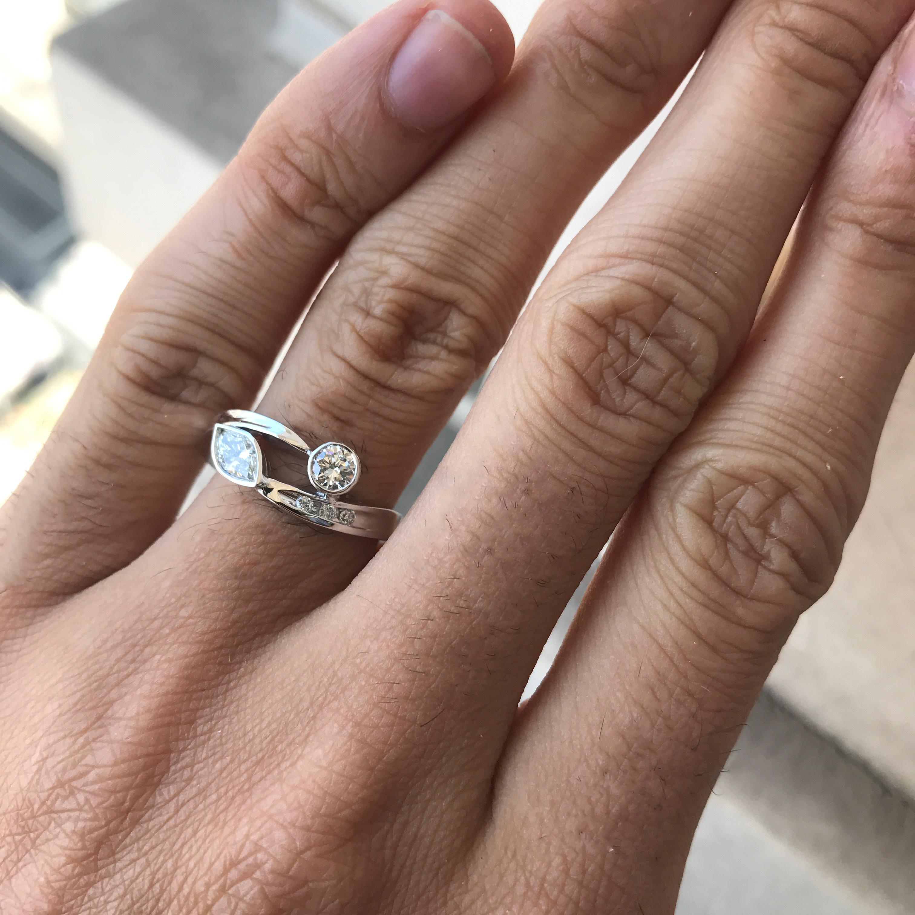 0.50 Carat Approximate Round Diamond and Marquise Ring 14 Karat W-Ben Dannie In New Condition For Sale In West Hollywood, CA