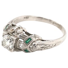 0.50 Carat Art Deco Diamond and Emerald Ring