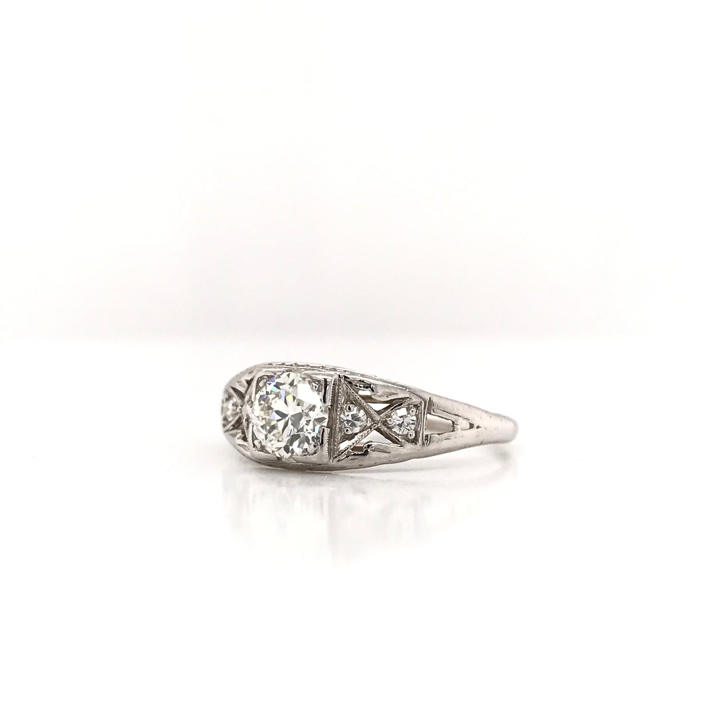 Old European Cut 0.50 Carat Art Deco Diamond Ring