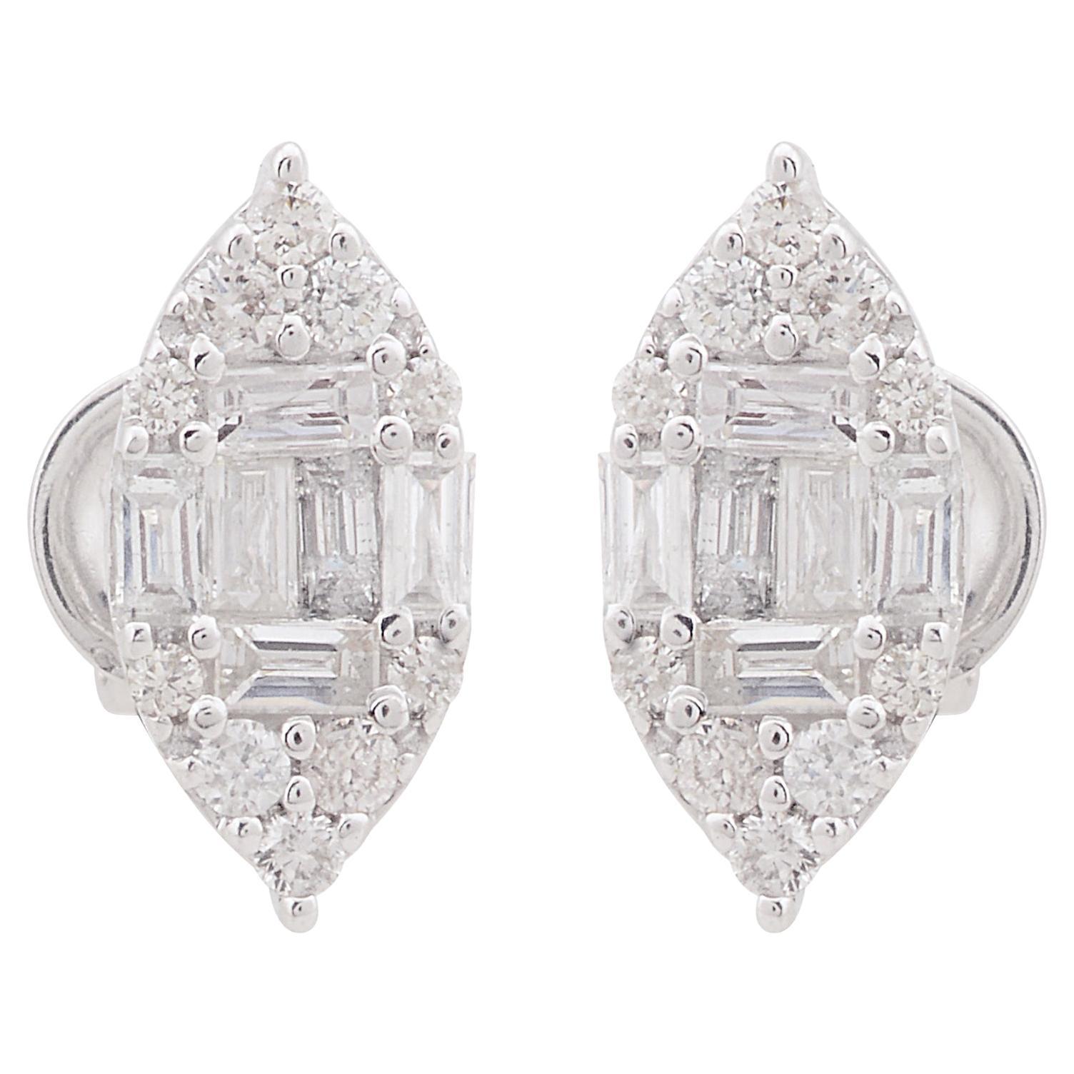 0.50 Carat Baguette Diamond Stud Earrings 10k White Gold Anniversary Jewelry
