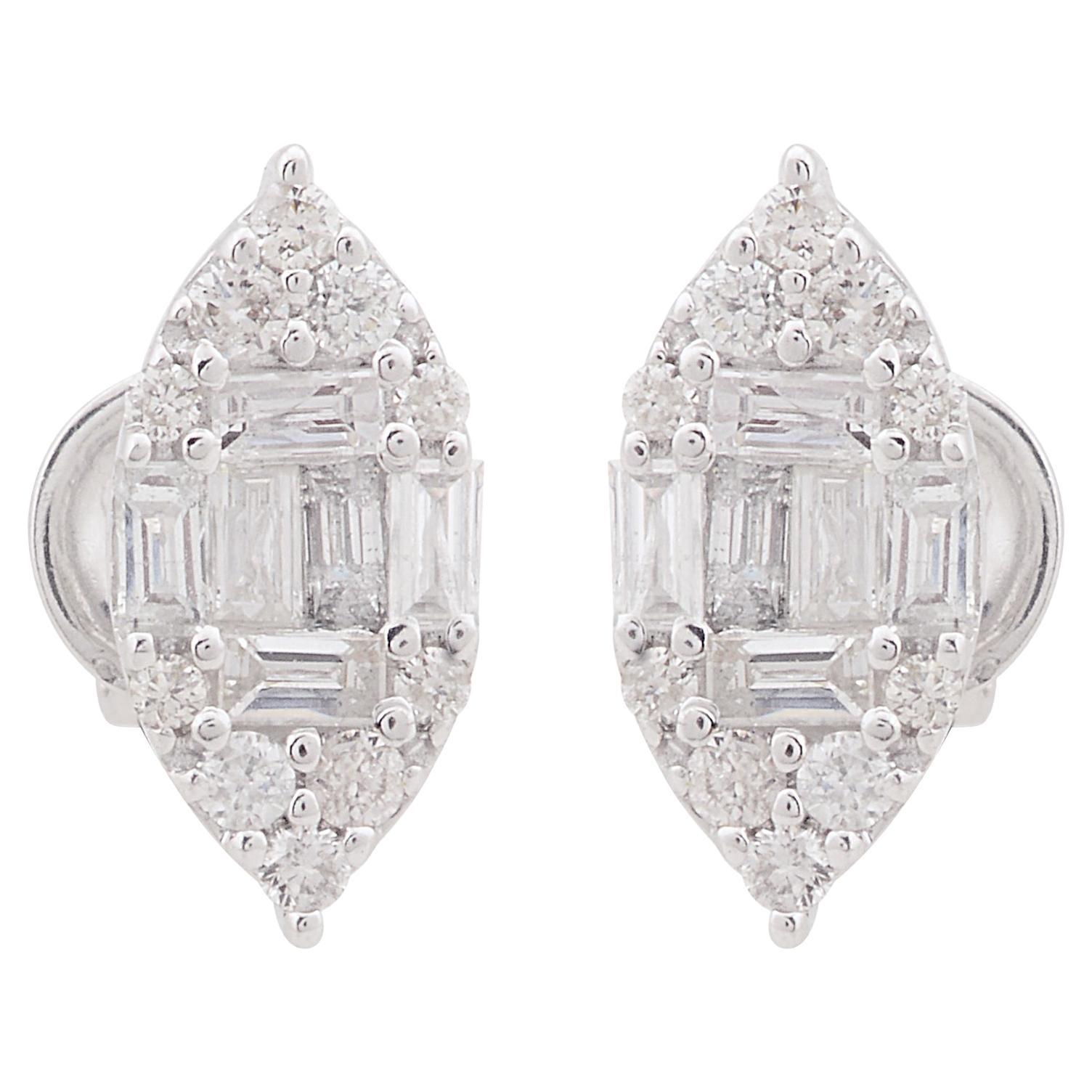0.50 Carat Baguette Diamond Stud Earrings 10k White Gold Anniversary Jewelry