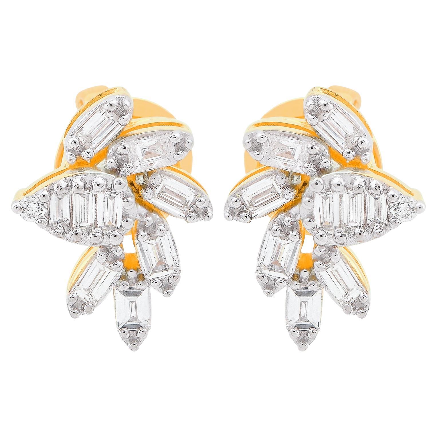 0.50 Carat Baguette Diamond Stud Earrings Solid 18k Yellow Gold Fine Jewelry For Sale