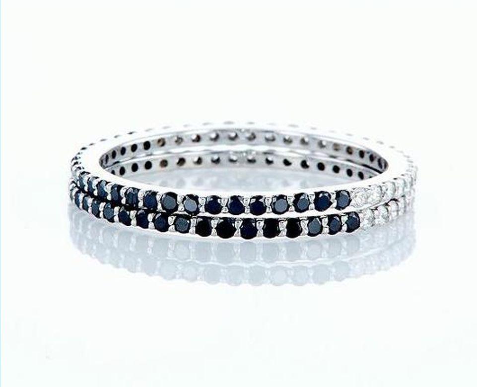 For Sale:  0.50 Carat Black and White Diamond Band Ring Set, 14K White Gold 4