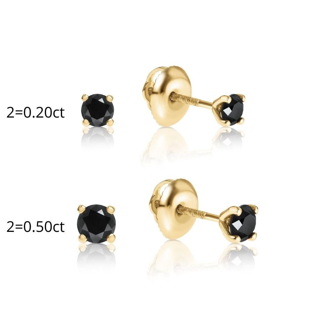 Art Deco 0.50 Carat Black Diamond Stud Earrings in 14 Karat Yellow Gold - Shlomit Rogel For Sale