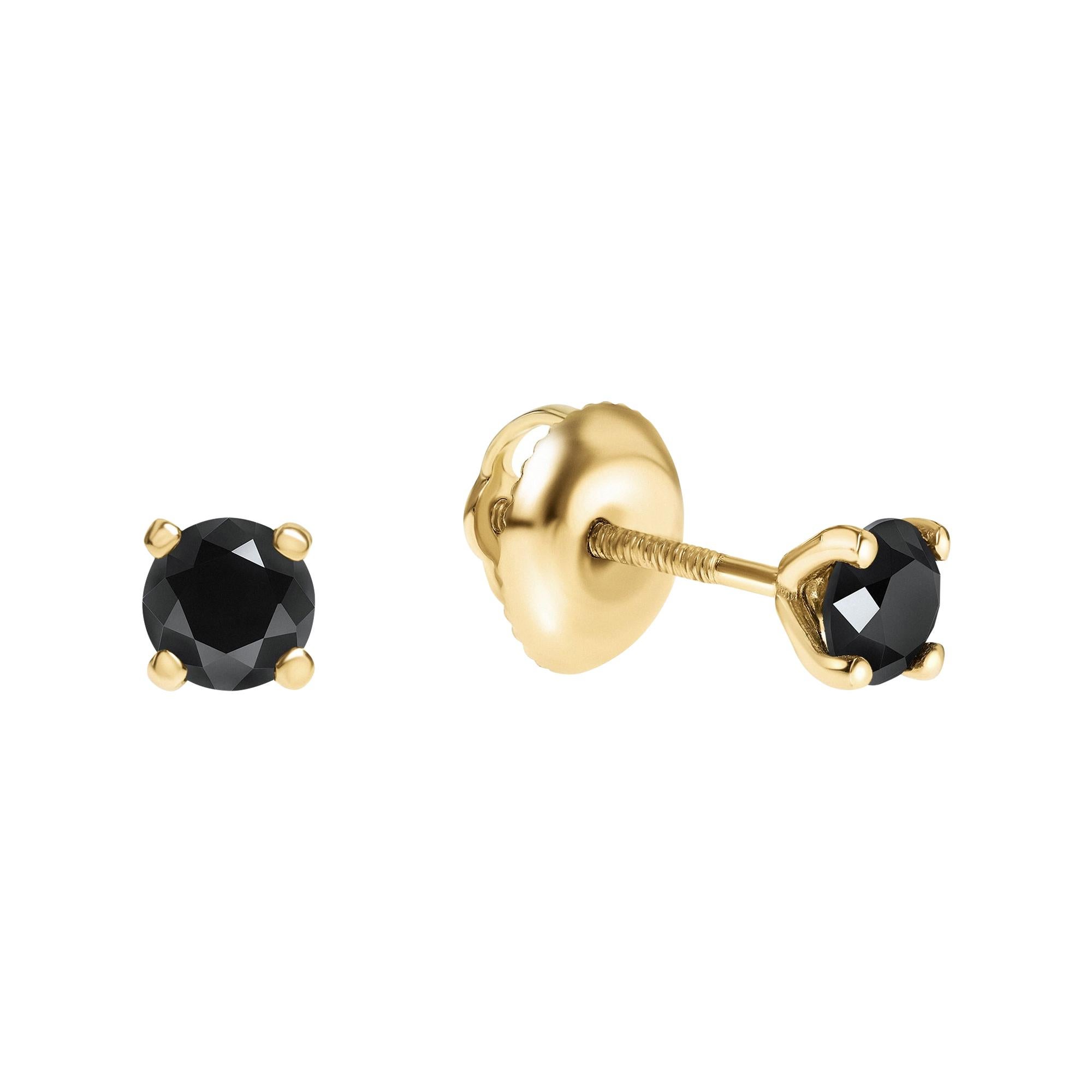 0.50 Carat Black Diamond Stud Earrings in 14 Karat Yellow Gold - Shlomit Rogel For Sale