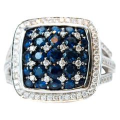 Zafiro azul de 0,50 quilates y diamante de 0,50 quilates Anillo de oro blanco de 14 quilates