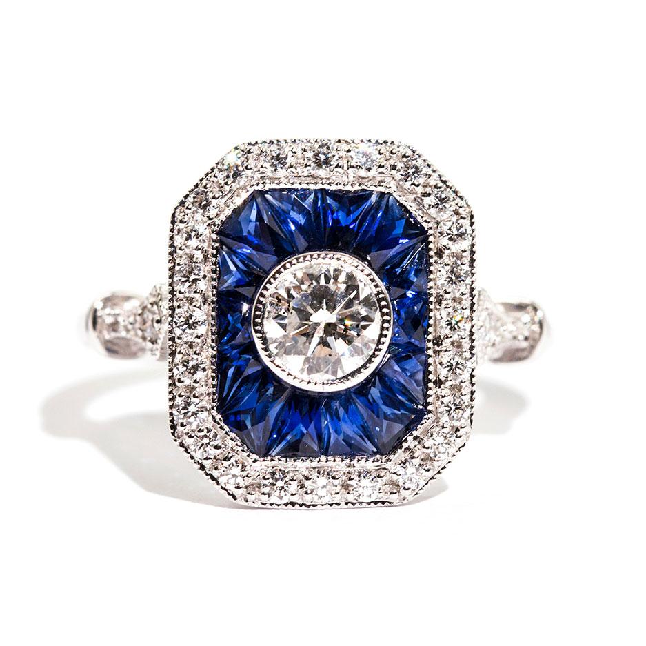 0.50 Carat Certified Diamond and Blue Sapphire 18 Carat White Gold Ring 6