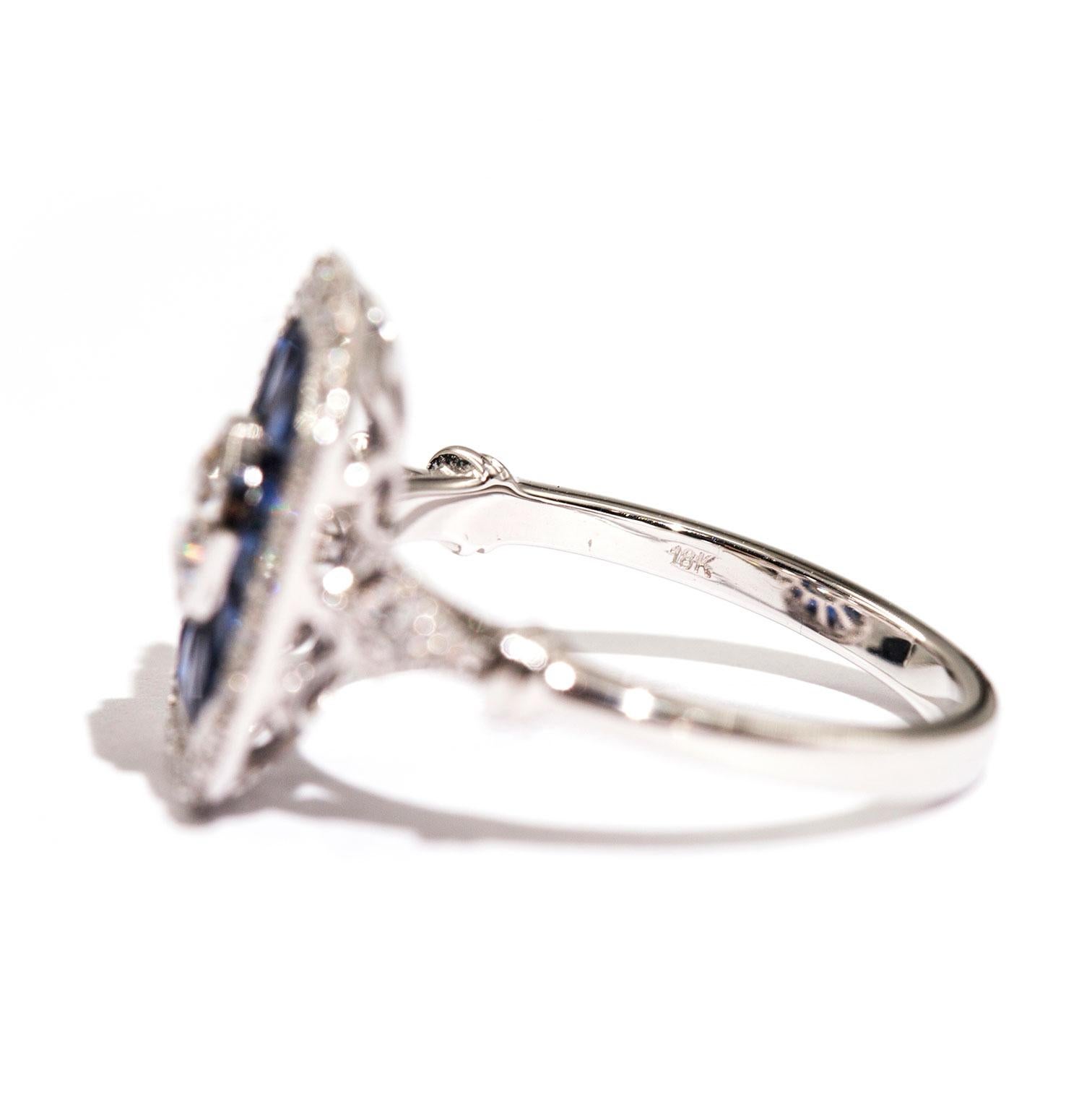 0.50 Carat Certified Diamond and Blue Sapphire 18 Carat White Gold Ring 1