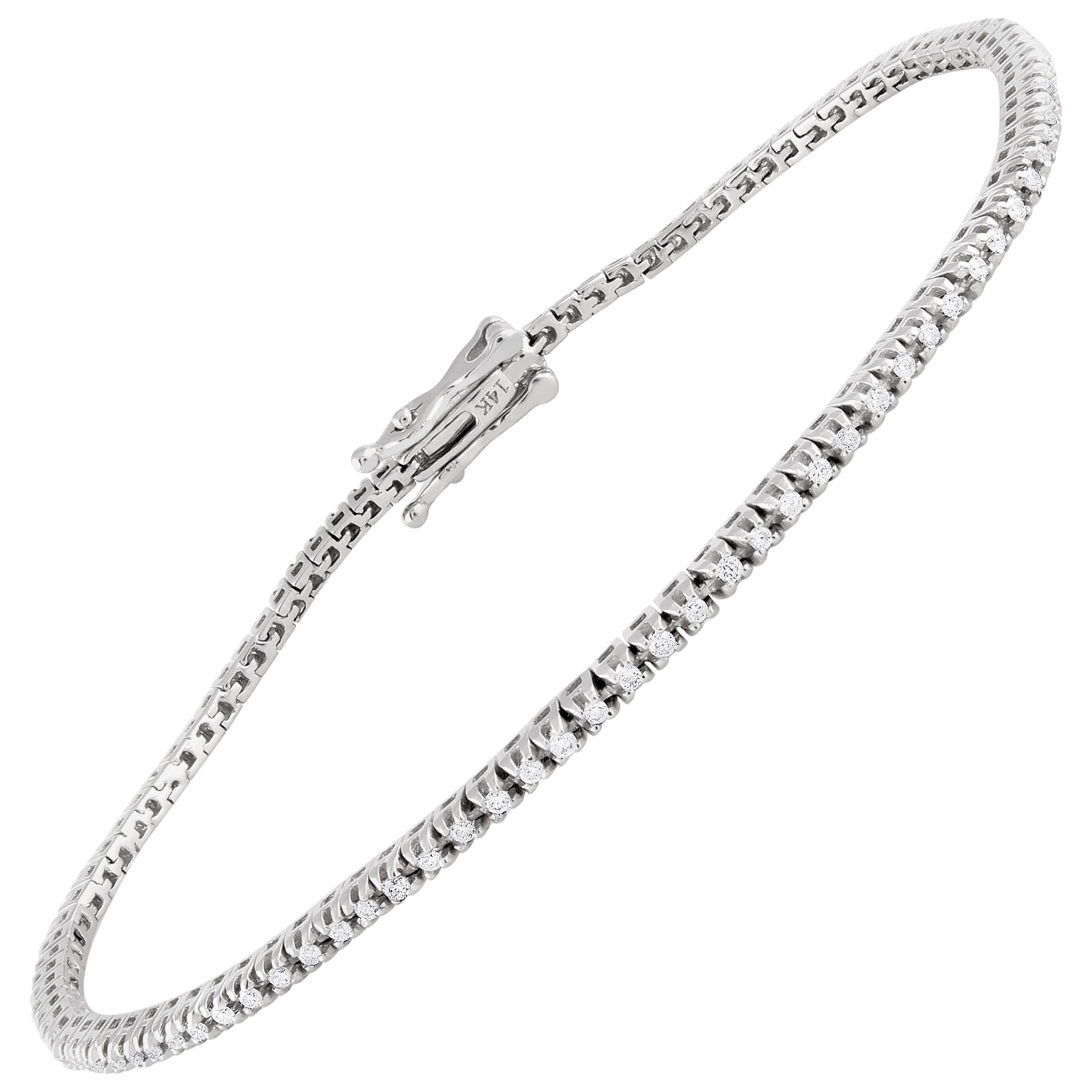 0.50 Carat Certified Diamond Tennis Bracelet 14 Karat White Gold For Sale