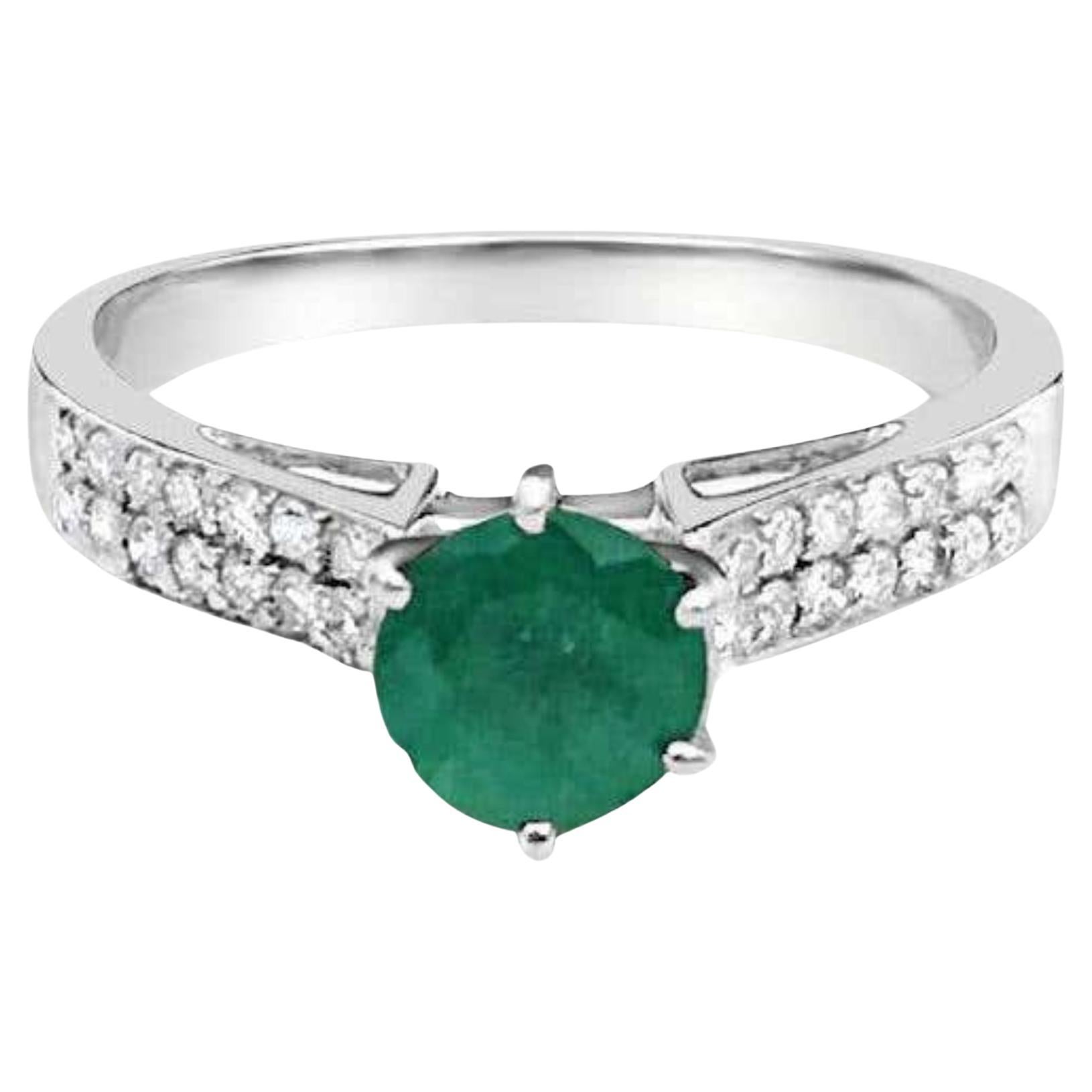 Bague cocktail en or 14 carats avec émeraude de Colombie de 0,50 carat et diamants