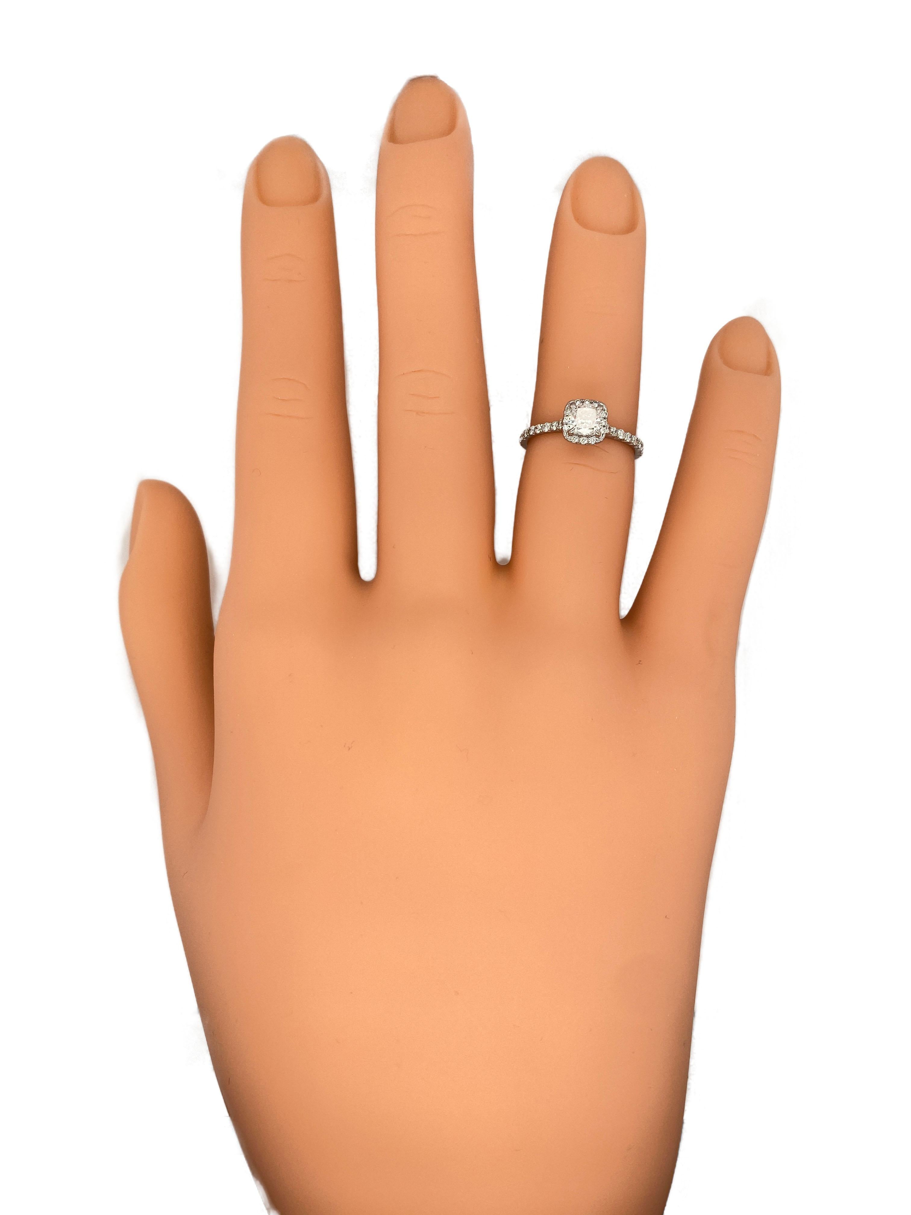 Women's 0.50 Carat Cushion Cut Diamond Halo Engagement Ring in 14 Karat Gold For Sale