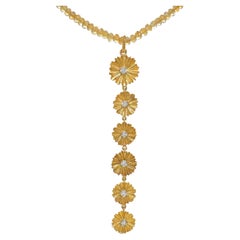 0.50ct "Daisy Chain" Diamond Long Drop 18K Gold Pendant on Honey Citrine Chain