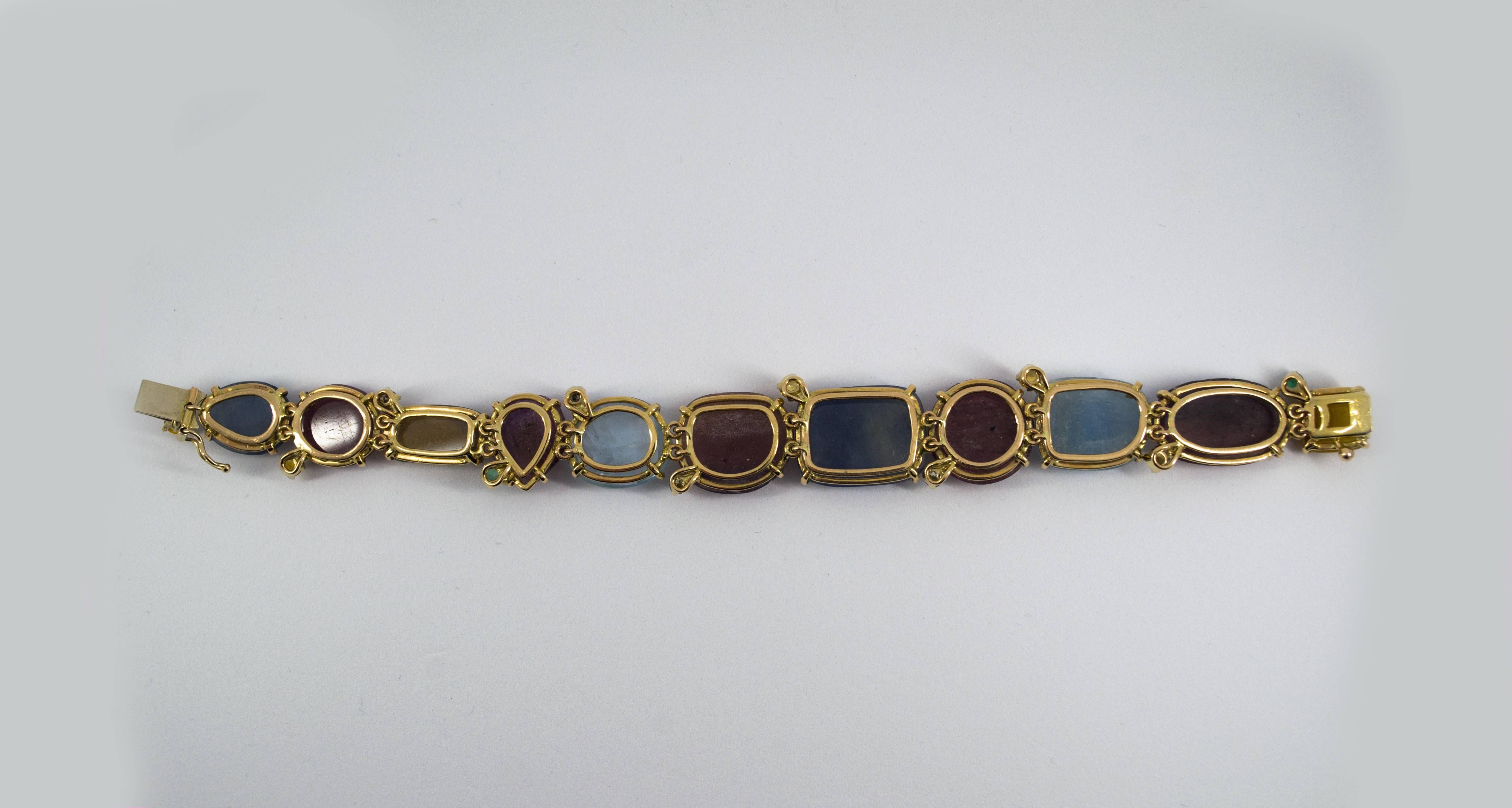 0.50 Carat Diamond 0.12 Carat Emerald Colored Sapphires Yellow Gold Bracelet 4