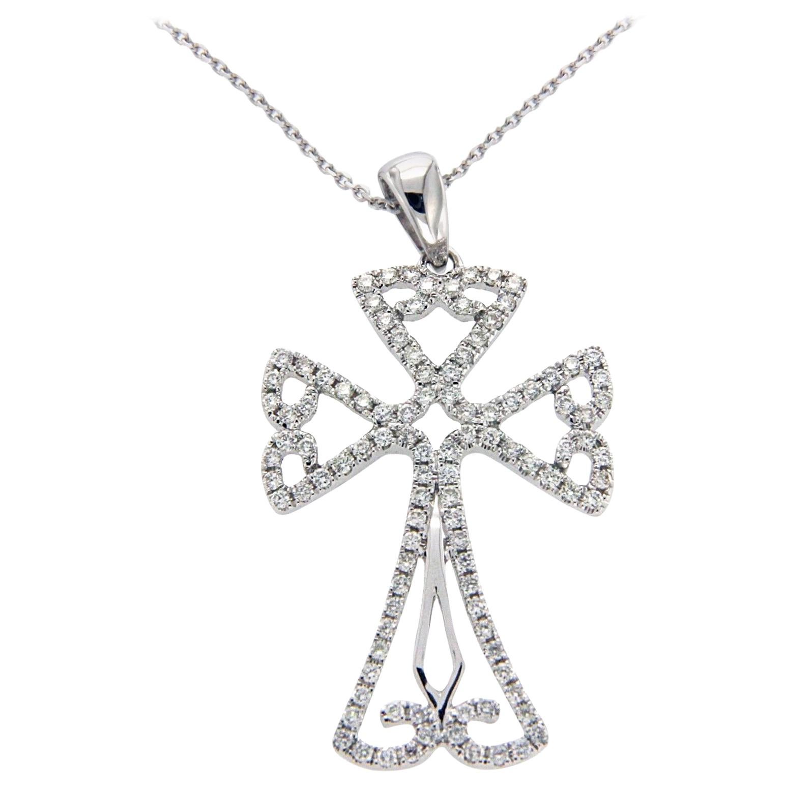 0.50 Quilates Diamante 18 Kilates Oro Colgante Cruz Abierta 14 Kilates Oro Cadena Collar en venta