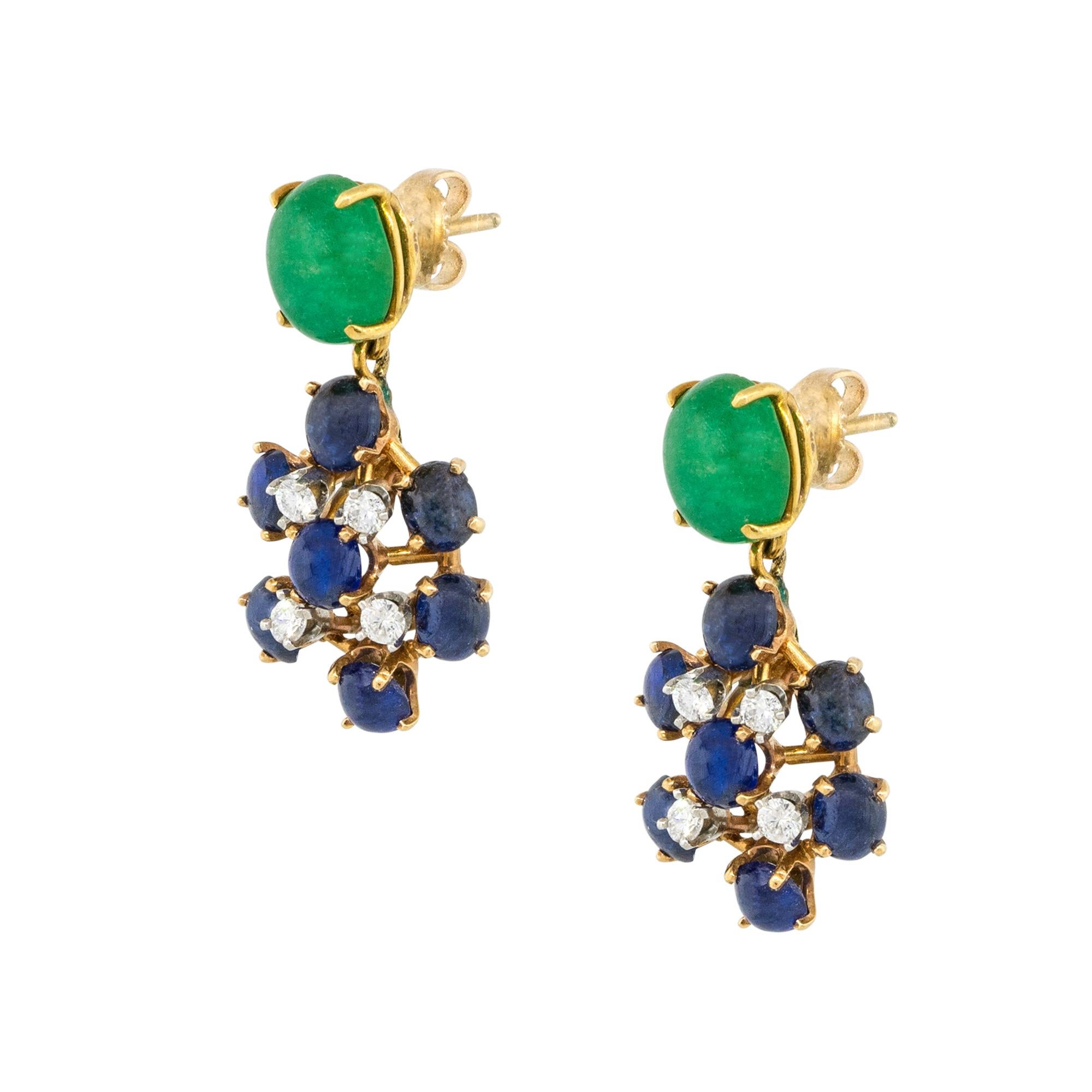 Taglio misto Orecchini pendenti con diamanti e pietre cabochon da 0,50 carati 14 carati in stock in vendita