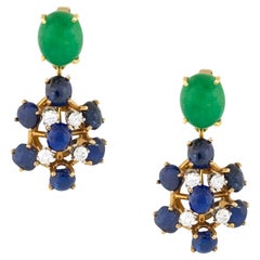 Orecchini pendenti con diamanti e pietre cabochon da 0,50 carati 14 carati in stock