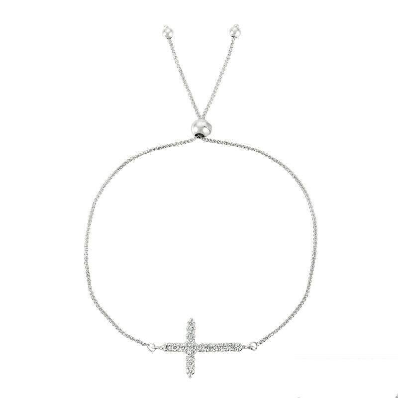 Contemporain Bracelet croix Bolo en or blanc 14 carats avec diamants de 0,50 carat G SI en vente