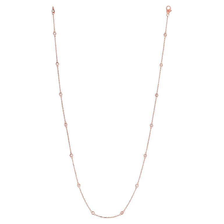 0.50 Carat Diamond by The Yard Necklace G SI 14 Karat Rose Gold 14 Stones For Sale