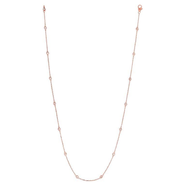 0.50 Carat Diamond by The Yard Necklace G SI 14 Karat Rose Gold 14 Stones