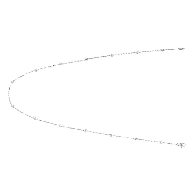 0.50 Carat Diamond by the Yard Necklace G SI 14K White Gold 14 stones 18 inches

100% Natural Diamonds, Not Enhanced in any way Round Cut Diamond by the Yard Necklace
0.50CT
G-H
SI
14K White Gold, Bezel style
18 inches in length
14 stones, 3
