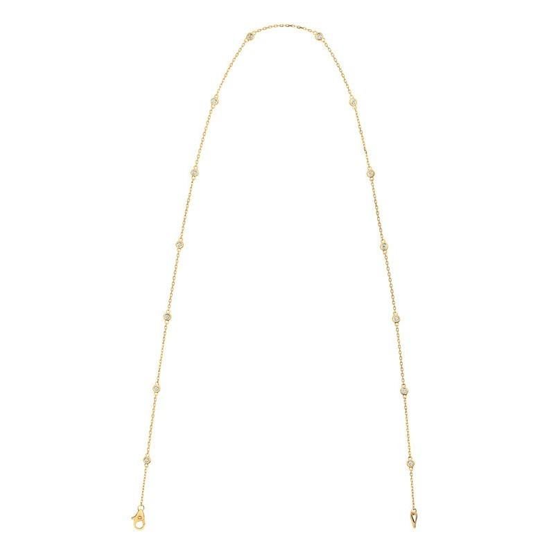 Contemporary 0.50 Carat Diamond by the Yard Necklace G SI 14 Karat Yellow Gold 14 Stones For Sale
