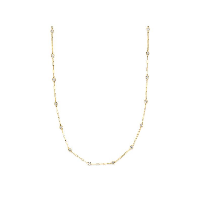 Collier trombone avec diamant de 0,5 carat G SI en or jaune 14K
14 pierres 18 pouces

Diamants 100% Nature, non rehaussés de quelque manière que ce soit
0,5CT
G-H 
SI  
Or jaune 14K, lunette, 2,5 grammes
18 pouces de longueur, 1/8