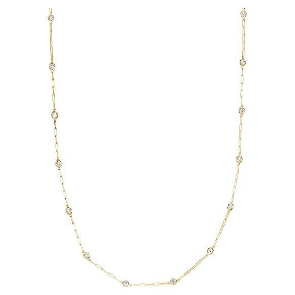 0.50 Carat Diamond by the Yard Paper Clip Necklace 14k Yellow Gold For Sale